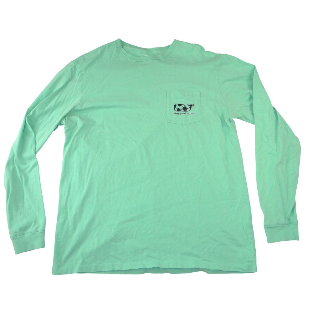 Vineyard Vines Mens L Soccer Whale Long Sleeve Pocket‎ T-Shirt Mint Green